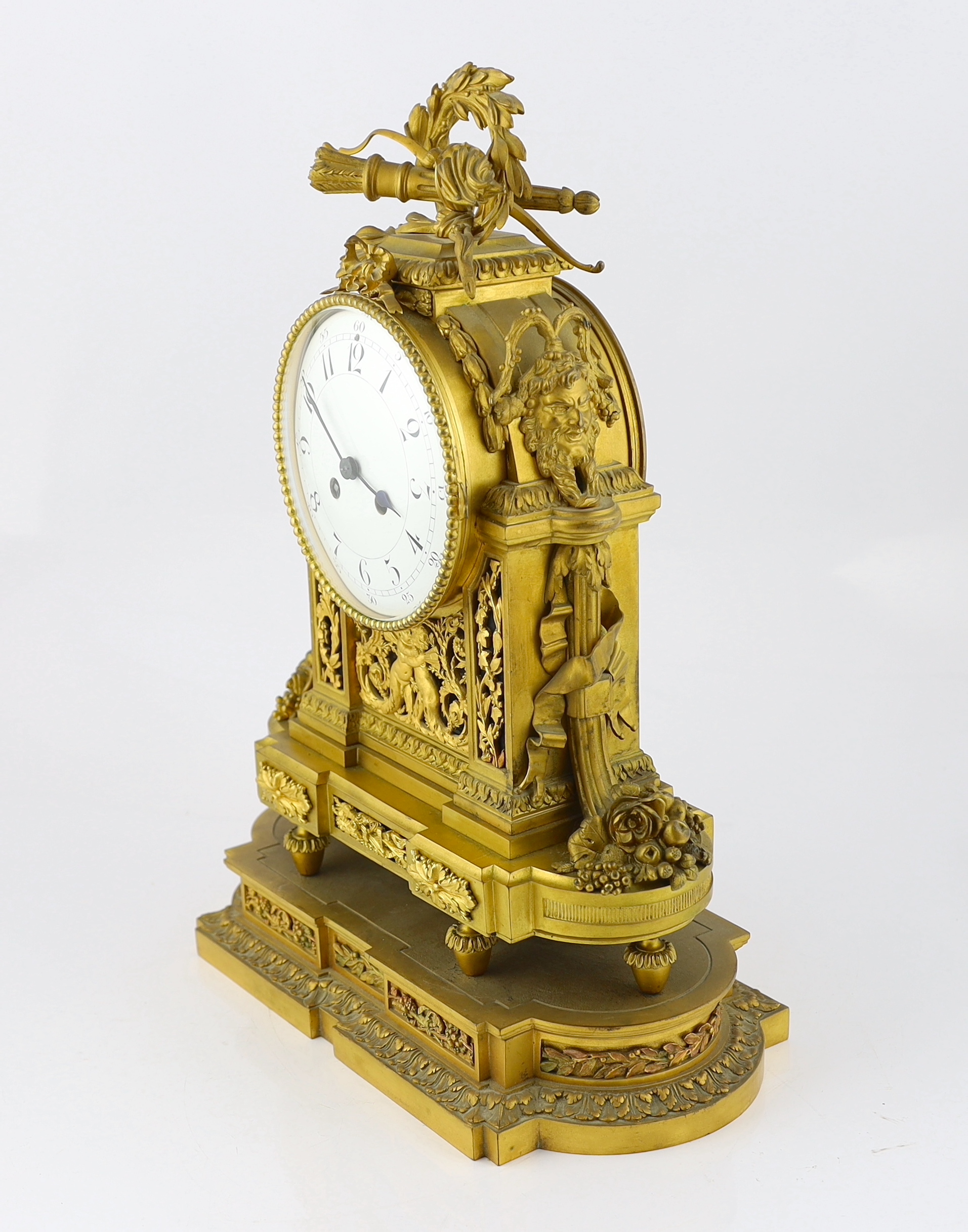 A 19th century French Louis XVI style ormolu mantel clock, 36cm wide, 19cm deep, 48cm high